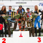 James Shanes on the podium at the 2026 European Grasstrack Championship