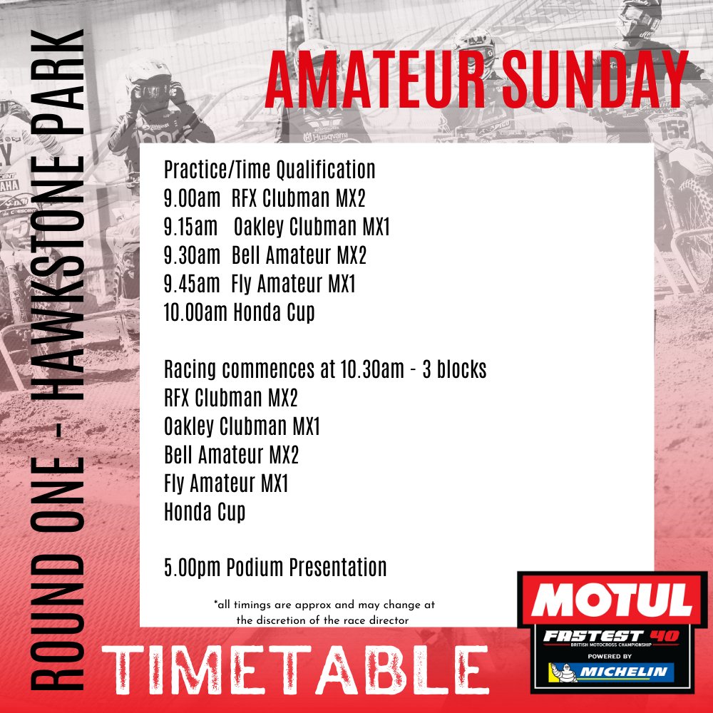 Fastest 40 Motocross Championship Round 1 - Timetable