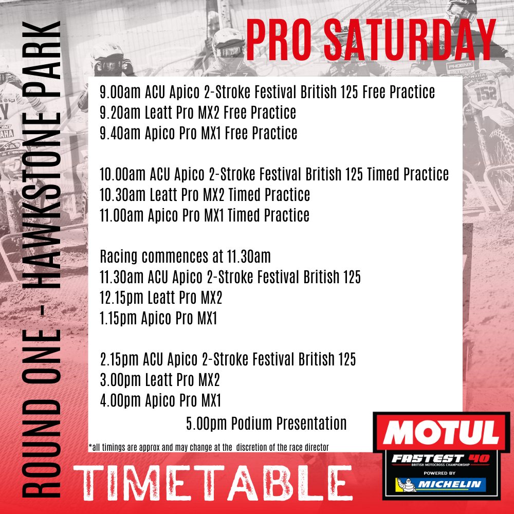 Fastest 40 Motocross Championship Round 1 - Timetable