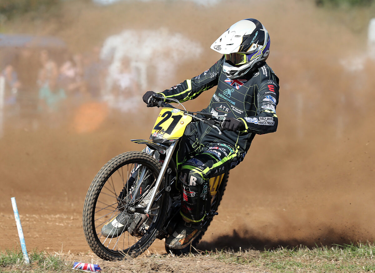 Ritchings in action at the 2026 Ledbury Full Throttle Grasstrack meeting