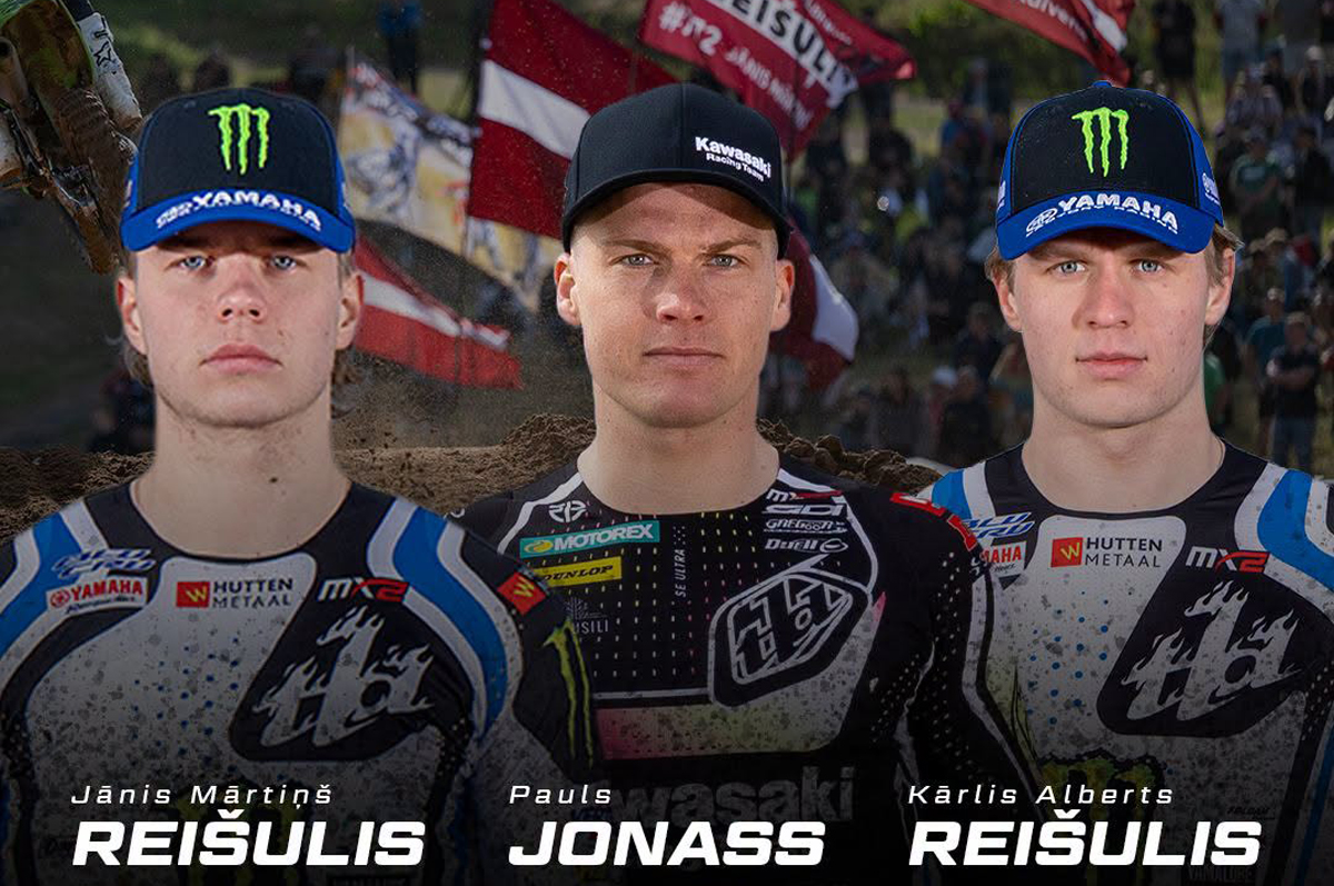 Latvia MXoN team 2026 with Pauls Jonass, Kārlis Alberts Reišulis and Jānis Mārtiņš Reišulis