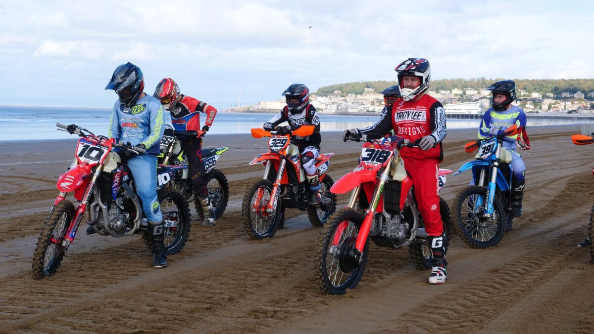 Riders competing in the 2026 Weston Beach Race at Weston-super-Mare in Somerset
