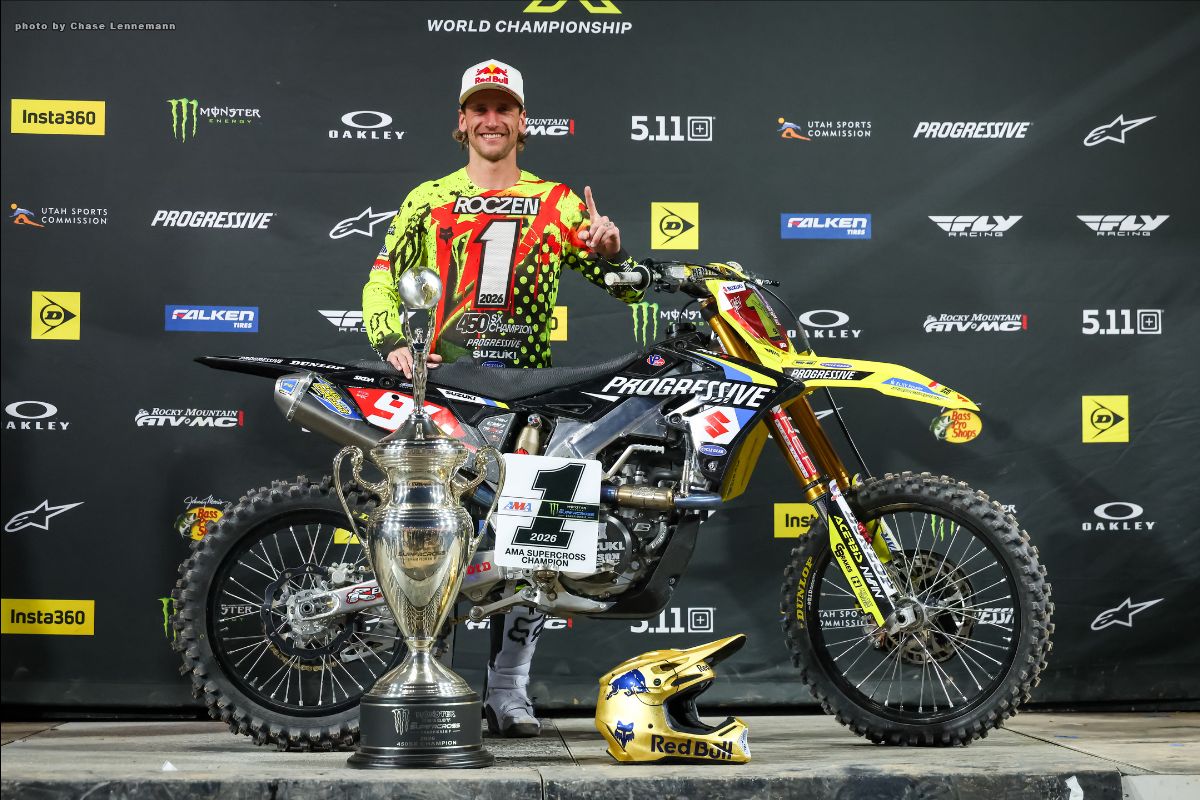 Ken Roczen racing his Suzuki in AMA Supercross ahead of the 2027 season