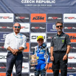 Jack Waters celebrates after becoming the first British rider to win the EMX65 European Motocross Championship at Loket.