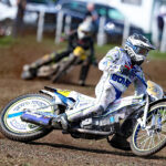 Chris Harris racing at the 2026 British Masters Grasstrack at Much Hoole