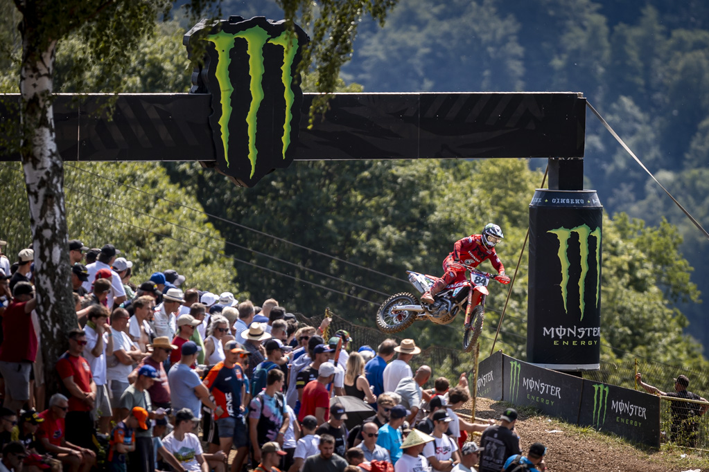 Jeffrey Herlings celebrates after winning the MXGP of Czech Republic to take the MXGP championship lead.