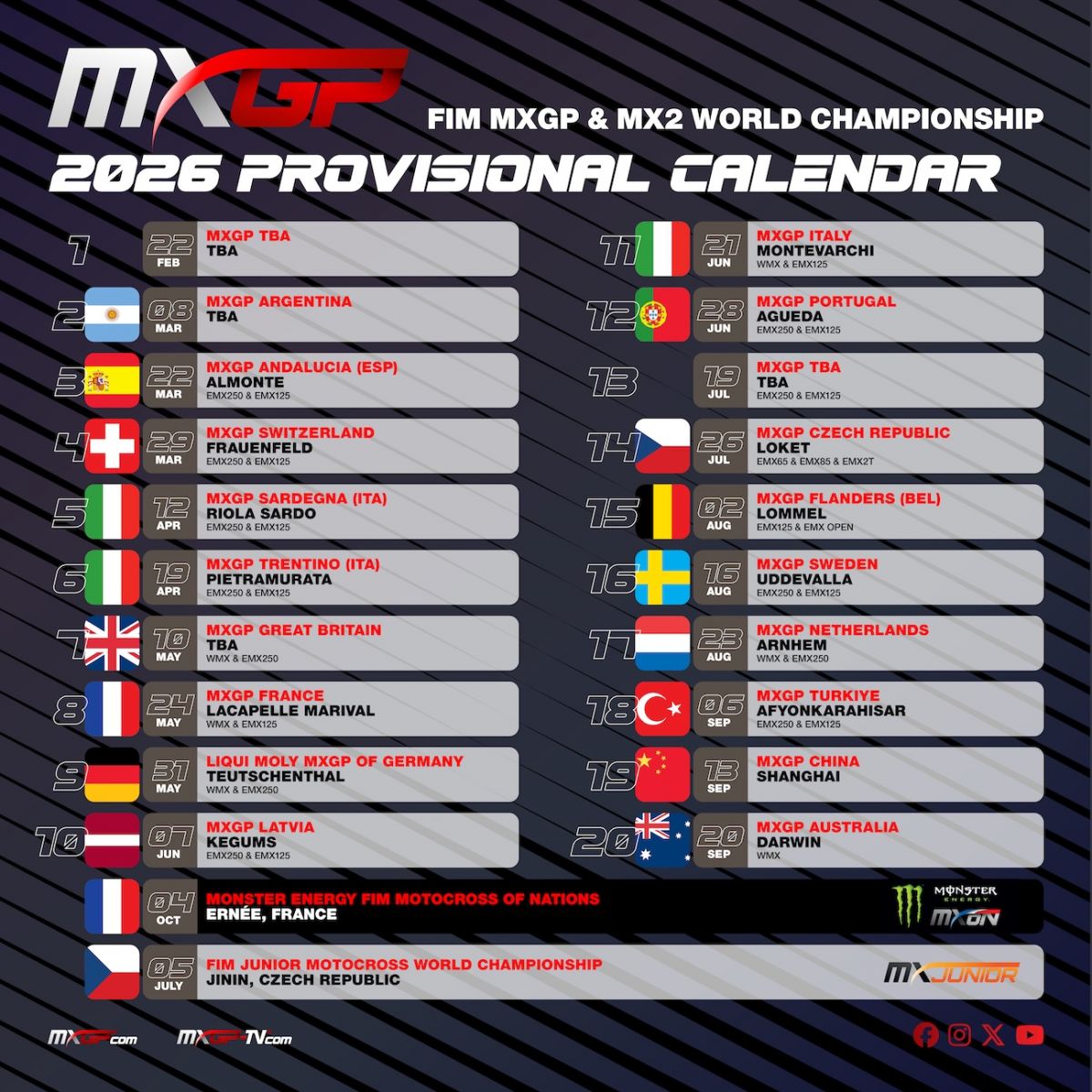 2026 MXGP Provisional Calendar released