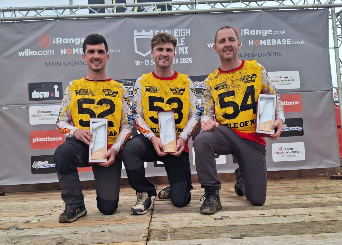 Isle of Man team celebrate victory at the 2026 Farleigh Castle Vets MX