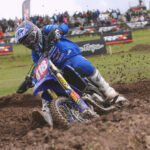 Drew Stock celebrates winning the 2026 British 125cc Motocross Championship at Duns