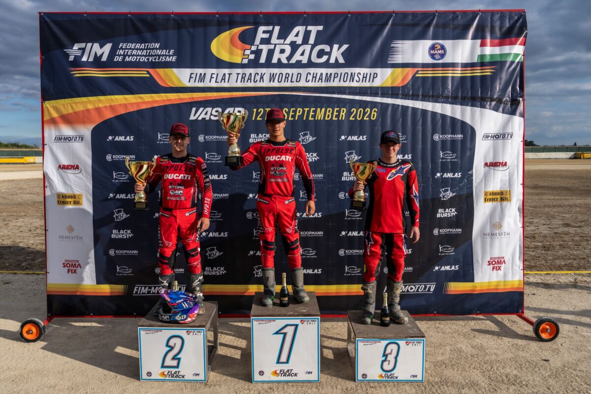 Ashton Boughen wins FIM Flat Track World Championship Round 7 in Vasad as British riders produce a remarkable lockout of the top four.