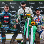 Chris Harris on the podium at the 2026 FIM Long Track World Championship opener in Scheessel